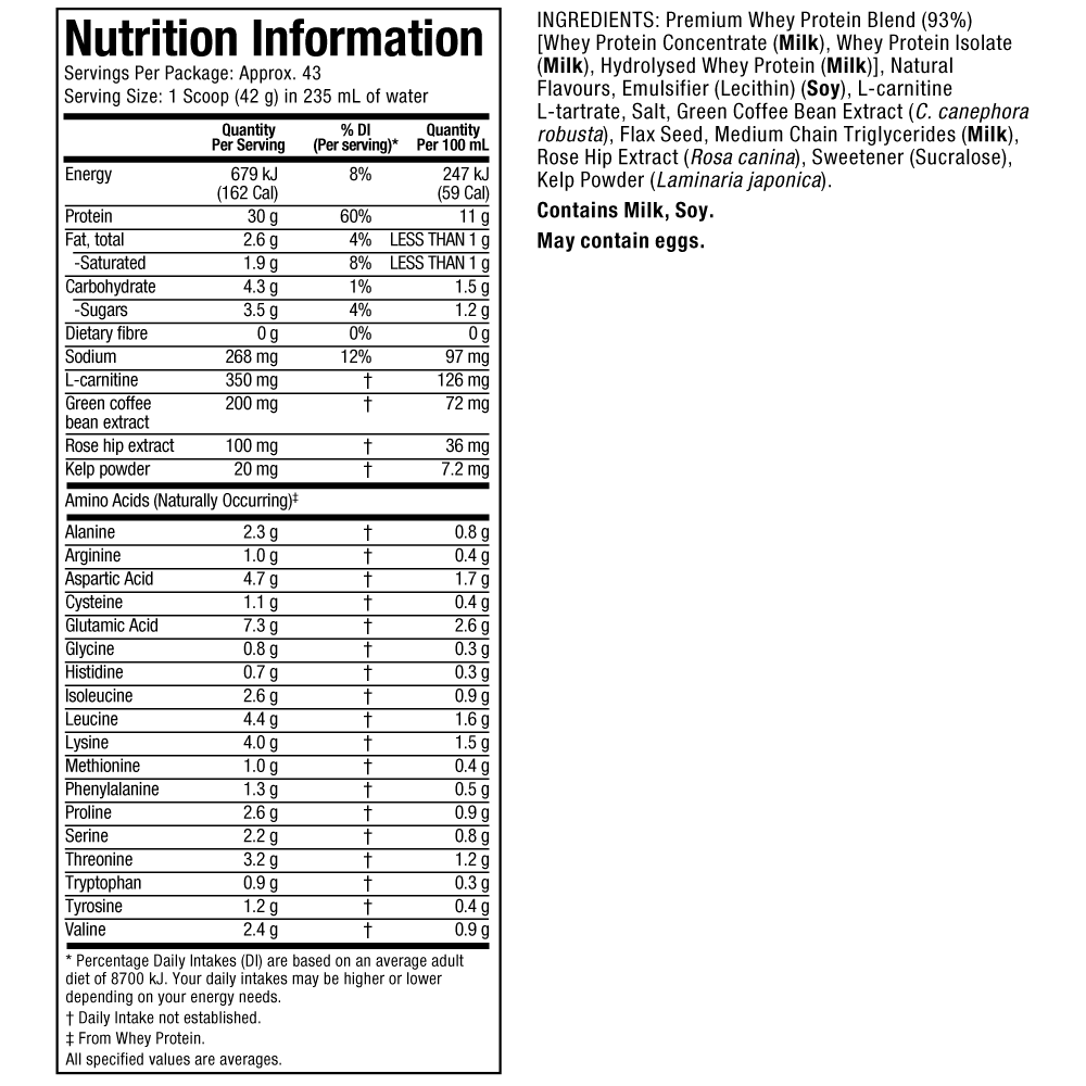 Nutritional Information: Nitro-Tech Ripped - French Vanilla Bean (4 lbs.)