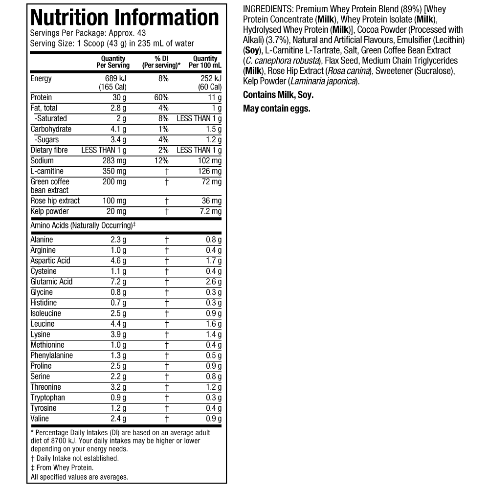 Nutritional Information: Nitro-Tech Ripped - Milk Chocolate (4 lbs.)