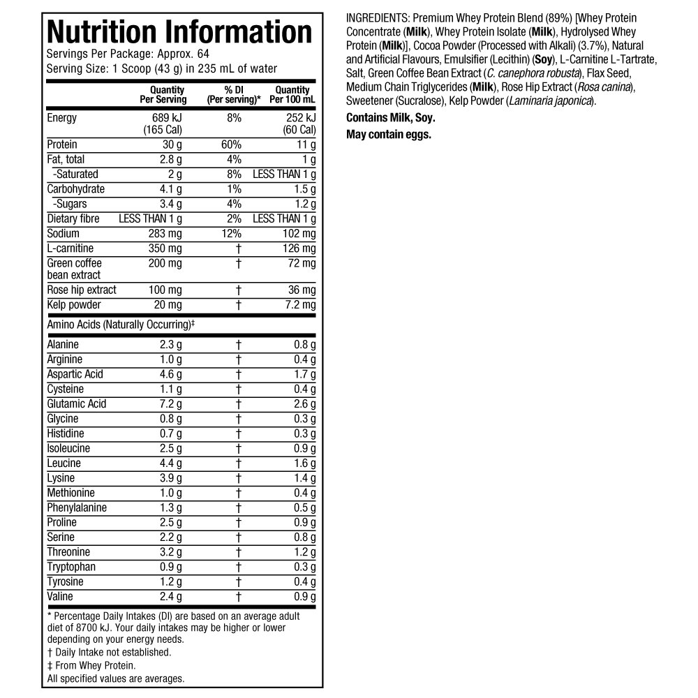 Nutritional Information: Nitro-Tech Ripped - Milk Chocolate (6 lbs.)